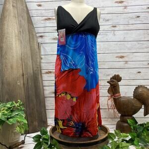 Summer Beach Cover Up Dress Halter Dress Youth XL Red Hibiscus